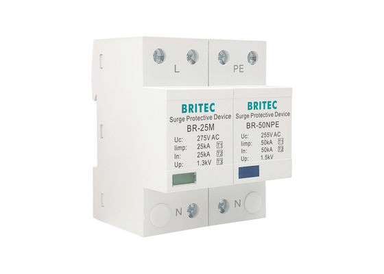 টাইপ 1+2+3 সার্জ প্রটেক্টর থার্মোপ্লাস্টিক এসপিডি বজ্রপাত আটকান 25kA