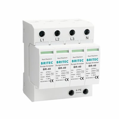 BRITEC BR-40 4P টাইপ 2 সার্জ প্রোটেকশন ডিভাইস 40kA 320V প্লাগেবল SPD লাইটনিং অ্যারেস্টর