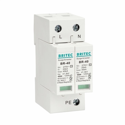 BR-40 2P 40kA টাইপ 2 সার্জ প্রোটেকশন ডিভাইস সিঙ্গেল ফেজ এসপিডি লাইটনিং প্রোটেকশন অ্যারেস্টার