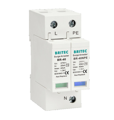 BR-40 1P+1 AC SPD টাইপ 2 সার্জ প্রোটেকশন ডিভাইস অ্যারেস্টার 40kA সিঙ্গেল ফেজ এসপিডি