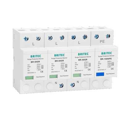 BRITEC BR-50GR 275 3P Spd Ac টাইপ 1 ওভারজার্জ প্রতিরক্ষামূলক ডিভাইস 4P বজ্রপাত প্রতিরক্ষামূলক আটকান T1 T2 স্পার্ক ফাঁক spd