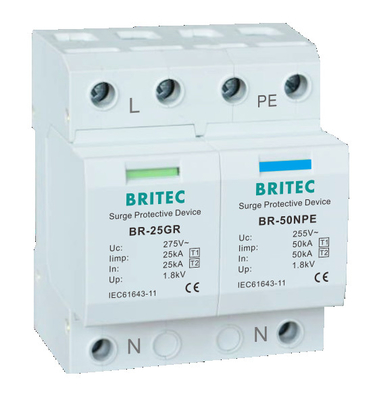 BR-25GR 1+1 লাইটনিং 25kA টাইপ 1 সার্জ প্রোটেকশন ডিভাইস থান্ডার প্রোটেকশন এসপিডি