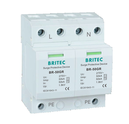 TUV BR-50GR 5kA ওভারজার্জ সুরক্ষা ডিভাইস 3 ফেজ এসপিডি টাইপ 1 বজ্রপাত বন্ধকারী ট্রানজিশনাল ভোল্টেজ ওভারজার্জ দমন
