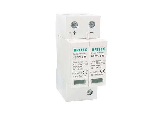 DC600V 2P 40KA ফটোভোলটাইক পিভি সার্জ অ্যারেস্টার টাইপ 2 লাইটনিং প্রটেক্টর লো ভোল্টেজ