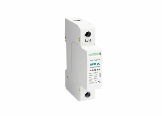 ক্লাস I+II Iimp 12.5ka Spd বজ্ররোধক 1p ওভারজার্জ সুরক্ষা নিম্ন ভোল্টেজ