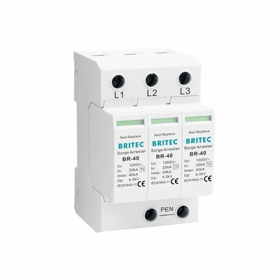 BR-40 690 3P টাইপ 2 690V 800V 1000V উচ্চ ভোল্টেজ এসি ওভারজার্জ প্রটেক্টর মডুলার ওভারজার্জ আরাস্টার 3 ফেজ ওভারজার্জ সুরক্ষা ডিভাইস