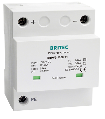 BRPV3-1000 T1 50ka DC 1000V 12.5ka পিভি ওভারজার্জ আটকান সৌর ওভারজার্জ সুরক্ষা ডিভাইস ফোটোভোলটাইক এসপিডি