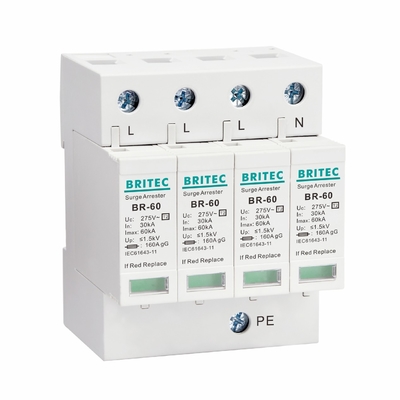 BR275-60 4P 60kA টাইপ 2 সার্জ প্রটেক্টর TUV এসি সার্জ প্রটেক্টর ডিভাইস 275v বজ্রপাত সার্জ প্রটেক্টর