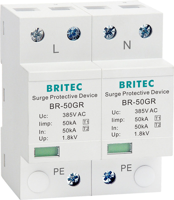 BRITEC BR-50GR 275 2P Spd 50kA টাইপ 1 সার্জ প্রোটেকশন ডিভাইস Ac Din Rail Surge Arrester Thunder Protector