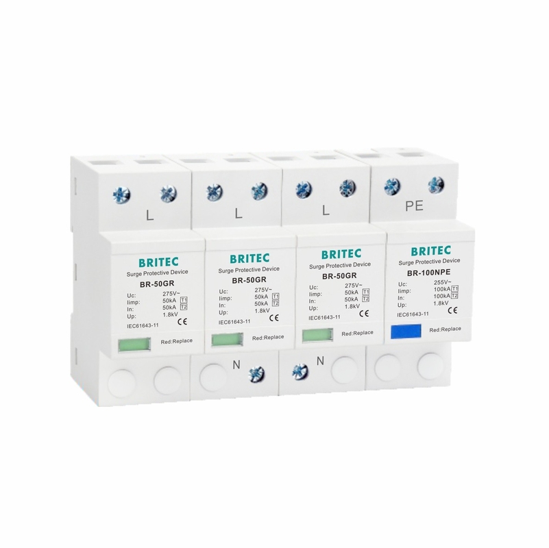 ক্লাস I T1 50KA 3P+NPE সার্জ প্রোটেক্টর 150V / 275V / 320V হাই এনার্জি SPD