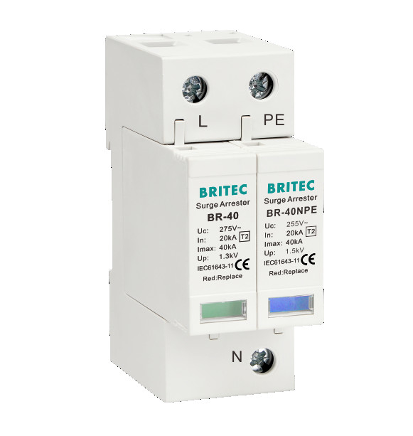BR-40 1P+1 AC SPD টাইপ 2 সার্জ প্রোটেকশন ডিভাইস অ্যারেস্টার 40kA সিঙ্গেল ফেজ এসপিডি