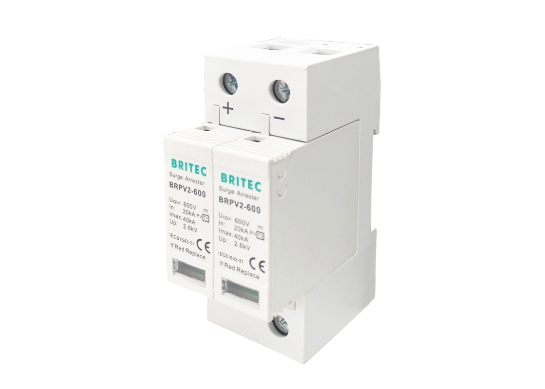 DC600V 2P 40KA ফটোভোলটাইক পিভি সার্জ অ্যারেস্টার টাইপ 2 লাইটনিং প্রটেক্টর লো ভোল্টেজ