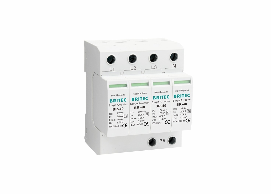 UL94-V0 35mm Din Rail 40ka টাইপ 2 বজ্রপাত সুরক্ষা পাওয়ার সার্জ অ্যারেস্টার