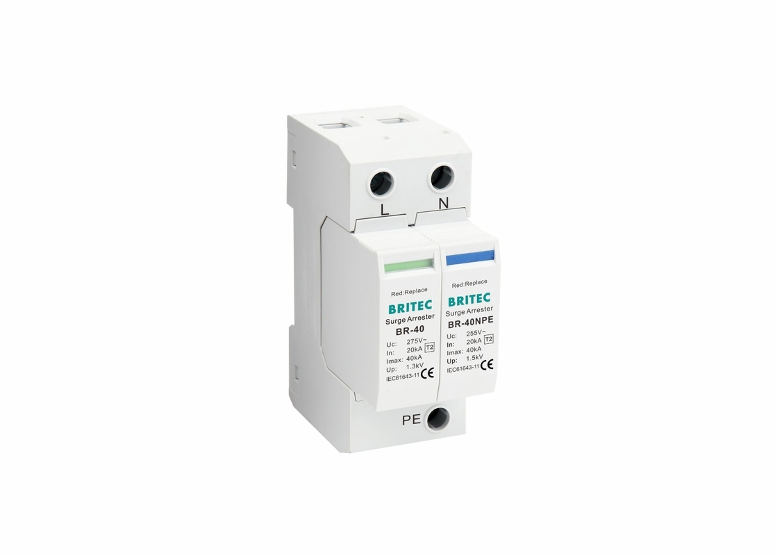 TVSS 150V/275V/320V/385V/440V 40KA ডিন রেল পাওয়ার বজ্রপাত সুরক্ষা ওভারজার্জ আটক একক ফেজ