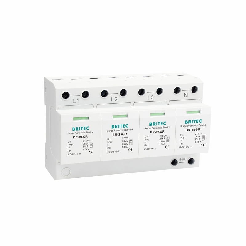 BR-25GR 4P 25kA 100kA ব্রিটেক ওভারজার্জ প্রতিরক্ষামূলক ডিভাইস টাইপ 1 3 ফেজ এসপিডি স্পার্ক গ্যাপ ওভারজার্জ প্রতিরক্ষামূলক ডিভাইস