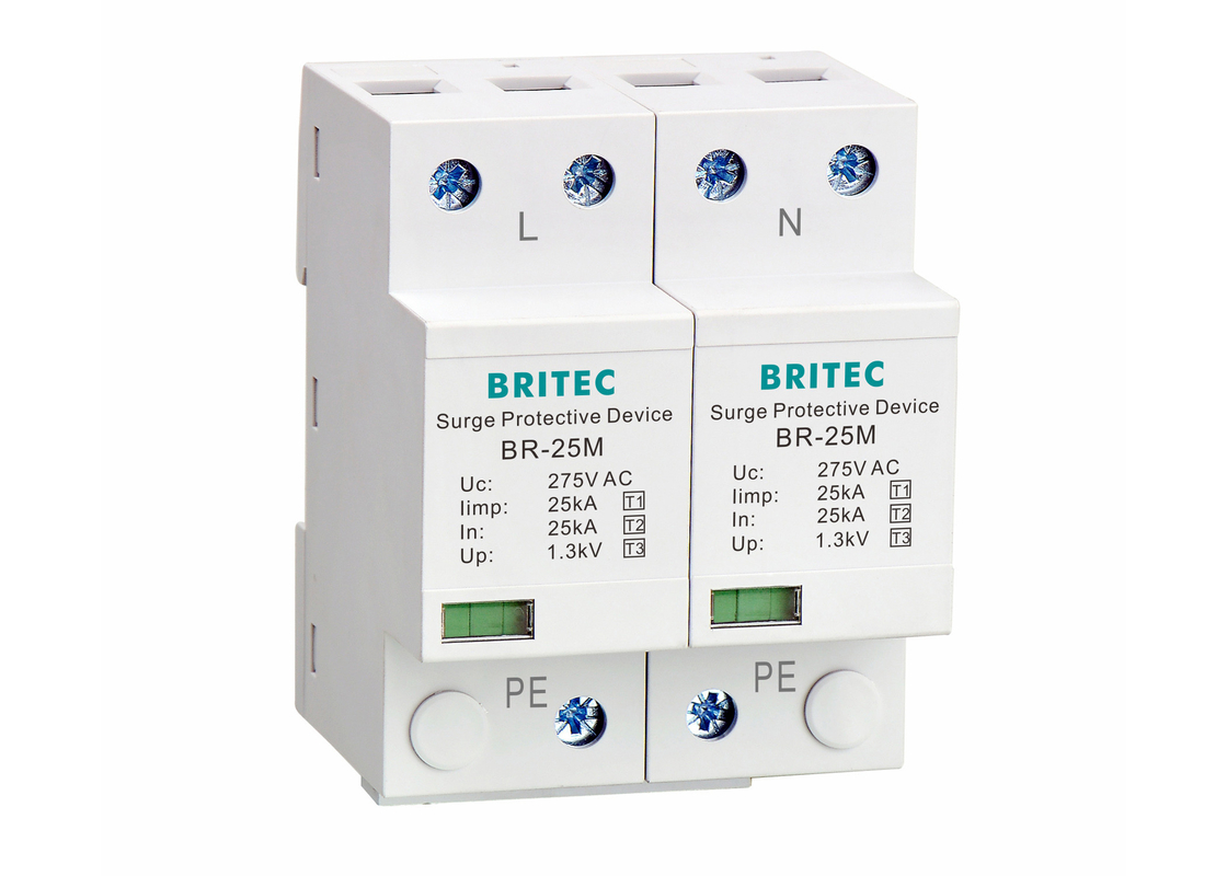 টাইপ 1+2+3 25kA 275V এসপিডি 2 পোল টাইপ 1 ওভারজার্জ প্রটেক্টর বজ্রপাত সুরক্ষা