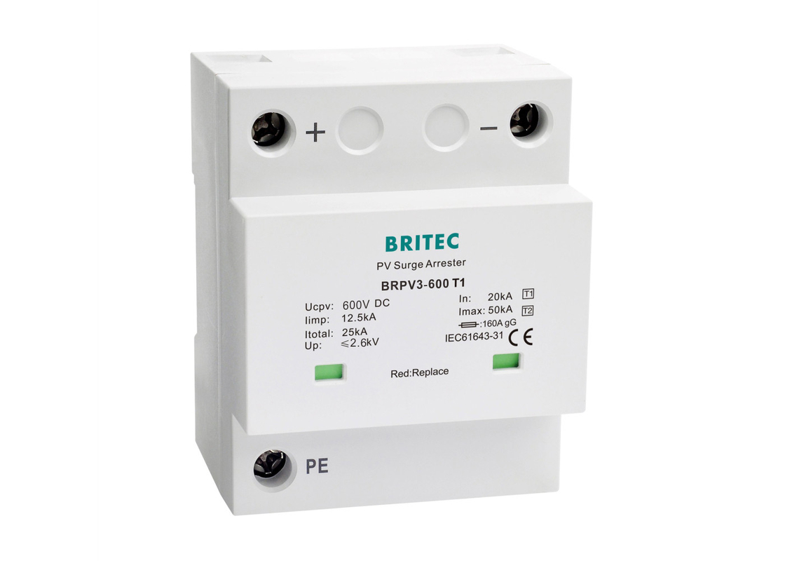 12.5kA BRPV3-600T1 টাইপ 1+2 PV Surge Protector ফোটোভোলটাইক সার্জ সুরক্ষা ডিভাইস