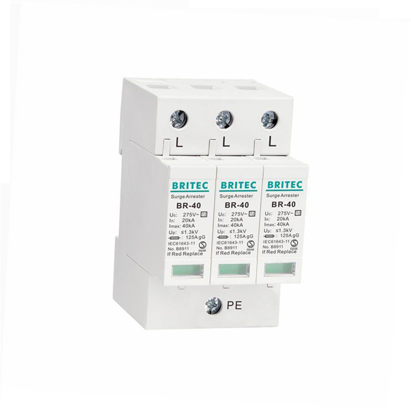 BR-40 3P Spd 3P টাইপ 2 সার্জ প্রোটেকশন ডিভাইস ডিআইএন রেল থ্রি ফেজ লাইটনিং প্রোটেকশন