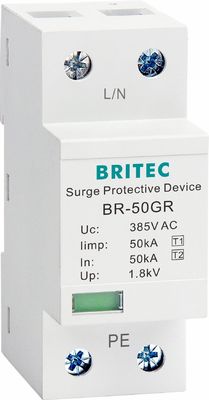BRITEC BR-50GR 275 2P Spd 50kA টাইপ 1 সার্জ প্রোটেকশন ডিভাইস Ac Din Rail Surge Arrester Thunder Protector