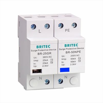 BRITEC BR-50GR 275 2P Spd 50kA টাইপ 1 সার্জ প্রোটেকশন ডিভাইস Ac Din Rail Surge Arrester Thunder Protector