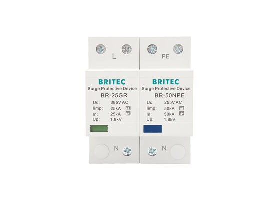 TT TN-S-এর জন্য 25 KA একক ফেজ টাইপ 1 সার্জ প্রোটেকশন ডিভাইস 1+1 ক্লাস I