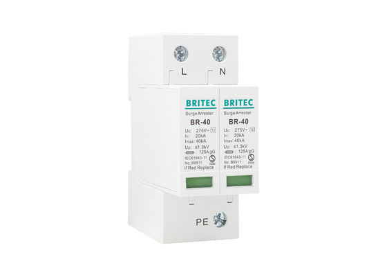 TN সিস্টেম লো ভোল্টেজ লাইটনিং অ্যারেস্টার 40kA 2P টাইপ 2 সার্জ প্রোটেকশন ডিভাইস