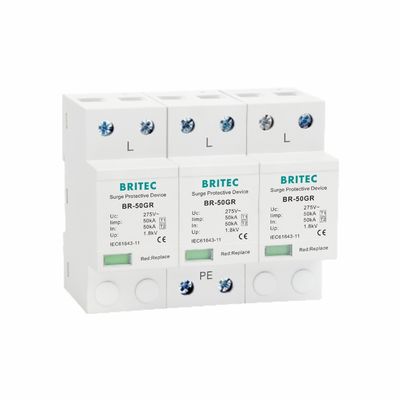 10/350μs টাইপ 1 পাওয়ার সার্জ অ্যারেস্টার 50KA বজ্রপাত সুরক্ষা ডিভাইস প্লাস্টিক