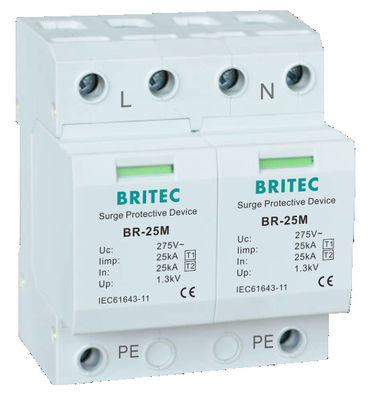 BR-25M 3P+1NPE 25kA T1+T2 ভারিস্টর সার্জ আটকান B+C নিম্ন ভোল্টেজ 3 ফেজ এসি Spd বজ্রপাত প্রতিরক্ষক