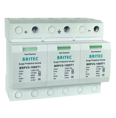 BRPV3-1000 T1 50ka DC 1000V 12.5ka Pv সার্জ আটক সৌর সার্জ সুরক্ষা ডিভাইস T1 T2 Dc ফোটোভোলটাইক এসপিডি