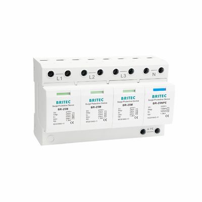 BRITEC BR-25M 3+1 টাইপ 1 সার্জ সুরক্ষা ডিভাইস 25kA Iimp প্লাগযোগ্য মডিউল টাইপ 1 সার্জ সুরক্ষা