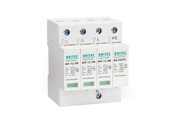 AC 275v টাইপ 1+2 3 পোল + NPE পাওয়ার লাইটনিং প্রোটেকশন ক্লাস 1+2 সার্জ অ্যারেস্টর
