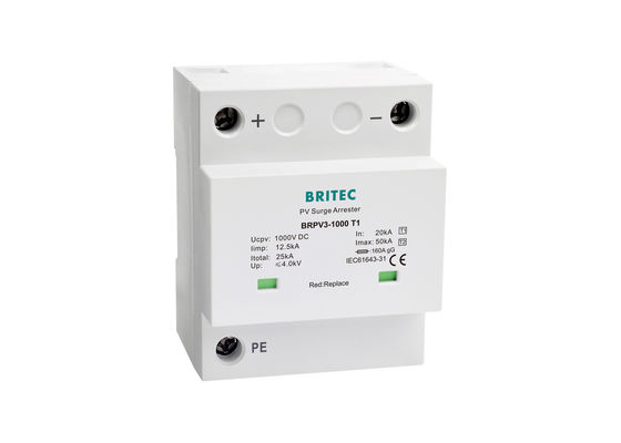 BRPV3 T1 বজ্রপাত PV Surge Arrester 10 / 350 μs বজ্রপাত ইমপ্লাস বর্তমান